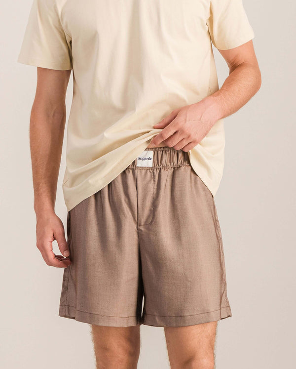 angarde Short homme uni chocolat en Tencel