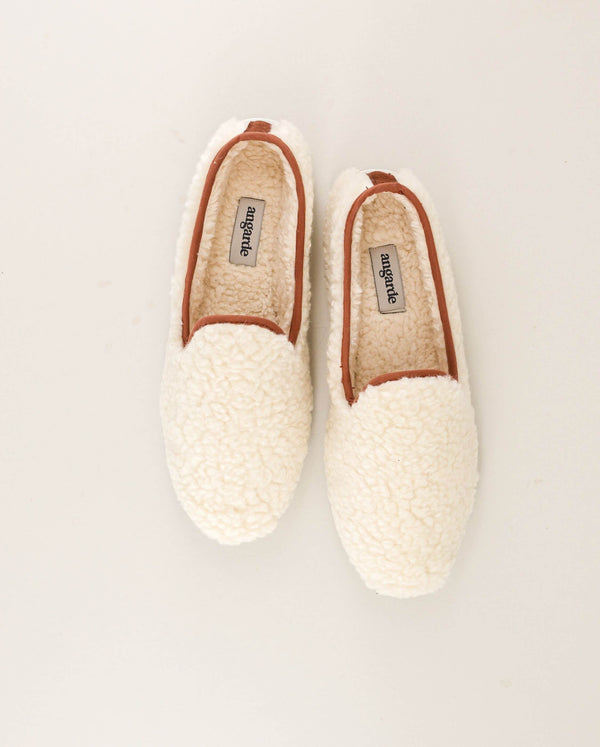Angarde Chausson Homme Bouclette De Laine Blanc Camel