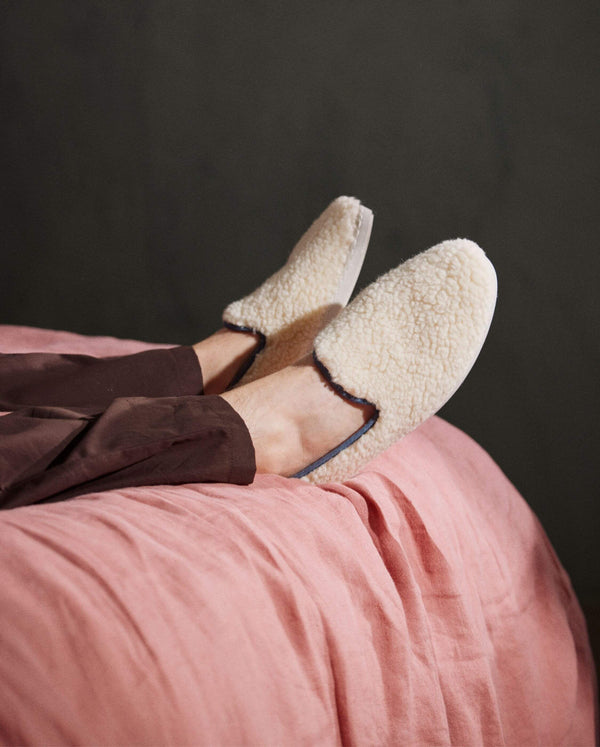 Angarde Chausson Homme En Bouclette De Laine Blanc Jean