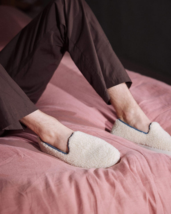 Angarde Chausson Homme En Bouclette De Laine Blanc Jean
