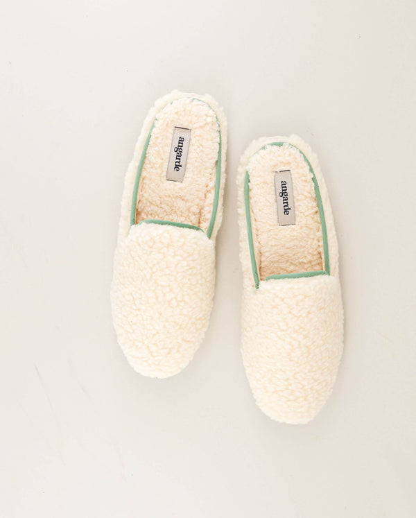 Angarde Mule Femme Blanc Sauge En Bouclette De Laine