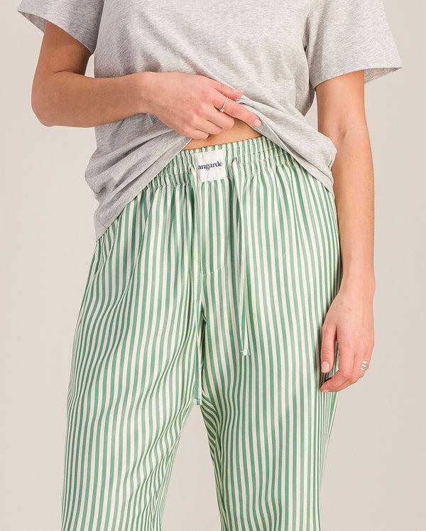 Angarde Pantalon Pyjama Femme à Rayures Vert En Tencel