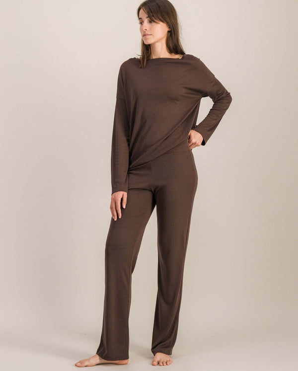 angarde Pantalon pyjama femme uni chocolat en Tencel