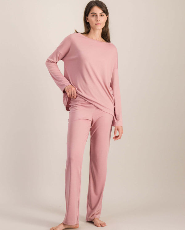 Angarde Pantalon Pyjama Femme Uni Vieux Rose En Tencel