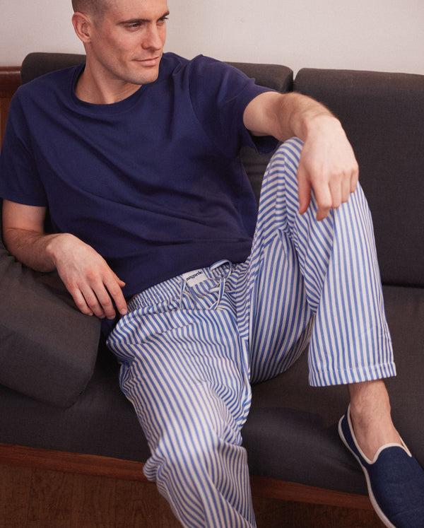 Angarde Pantalon Pyjama Homme à Rayures Azur En Tencel