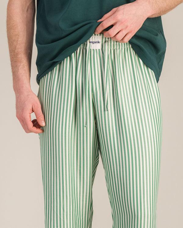 angarde Pantalon pyjama homme à rayures vert en Tencel