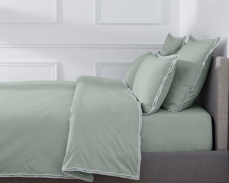 Anne De Solène DRAP HOUSSE Pure White Percale Lavée · Light Green