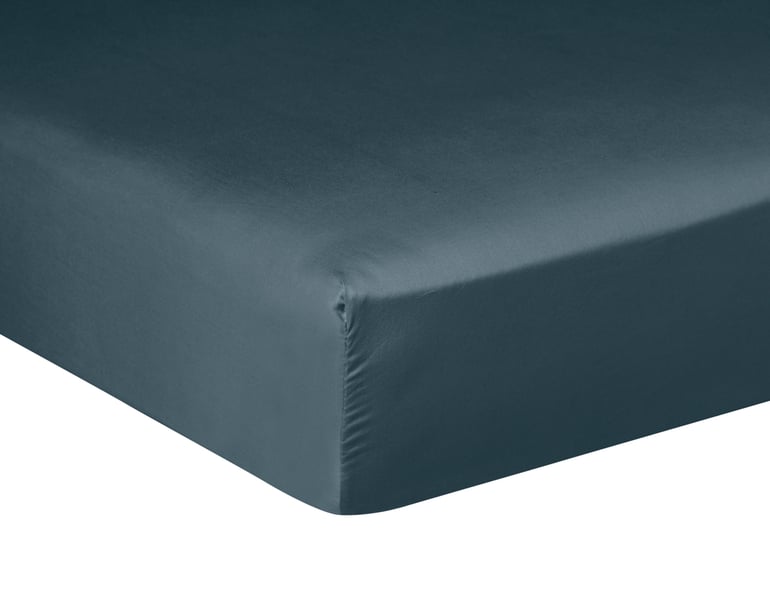 anne de solène DRAP HOUSSE Pure White Satin Lavé · Midnight Blue