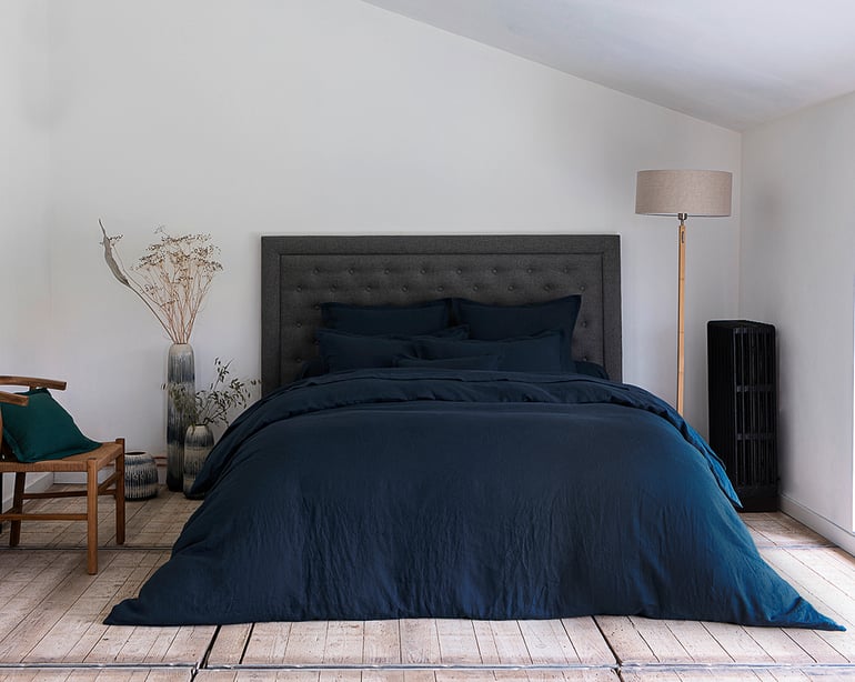 anne de solène HOUSSE DE COUETTE Lin Lavé Lina · Bleu De Chine