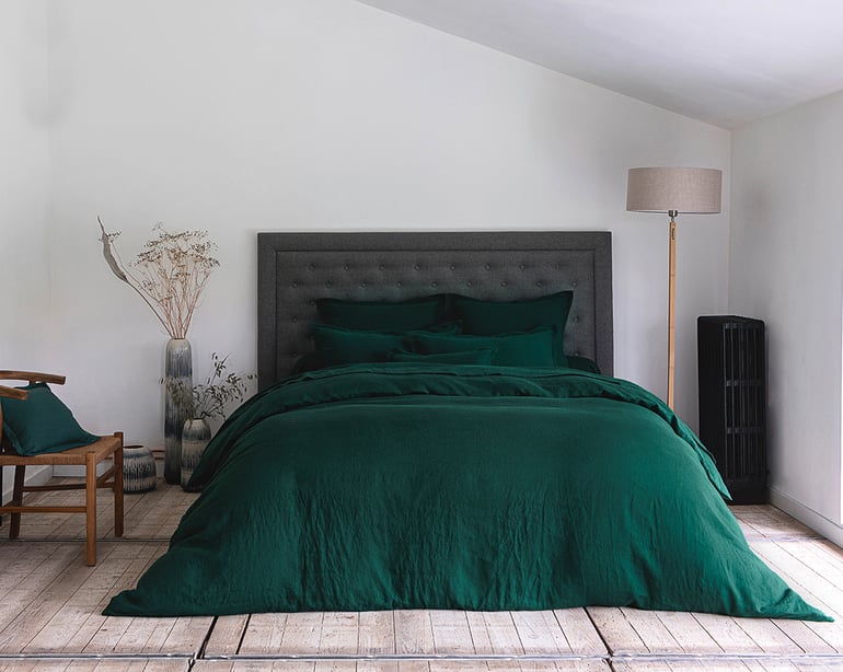 anne de solène HOUSSE DE COUETTE Lin Lavé Lina · Vert Sapin