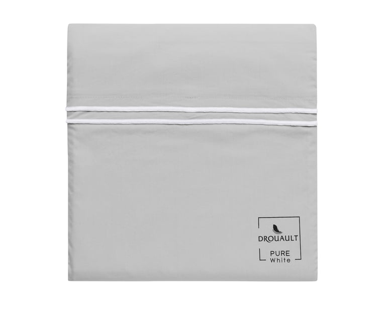 Anne De Solène HOUSSE DE COUETTE Pure White Percale Lavée · Light Grey · Finition White