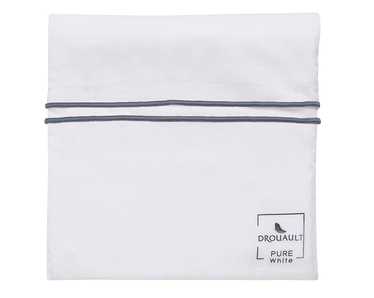 Anne De Solène TAIE D'OREILLER Pure White Percale Lavée · Blanc · Finition Denim