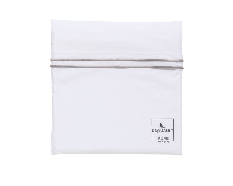 Anne De Solène TAIE D'OREILLER Pure White Percale Lavée · Blanc · Finition Grise Claire