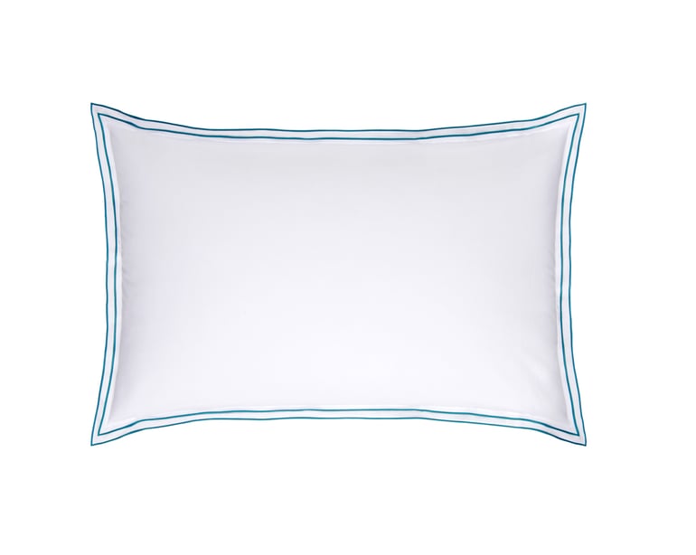 Anne De Solène TAIE D'OREILLER Pure White Percale Lavée · Blanc · Finition Paon