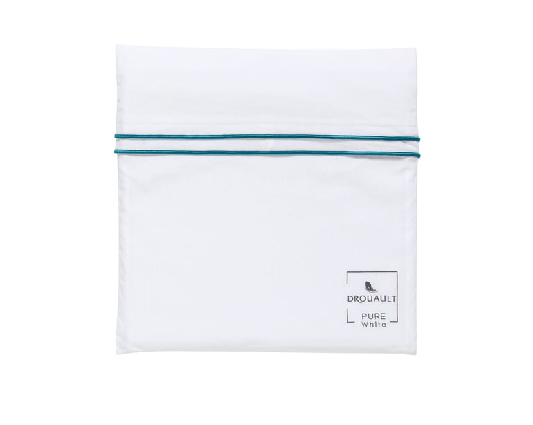 Anne De Solène TAIE D'OREILLER Pure White Percale Lavée · Blanc · Finition Paon