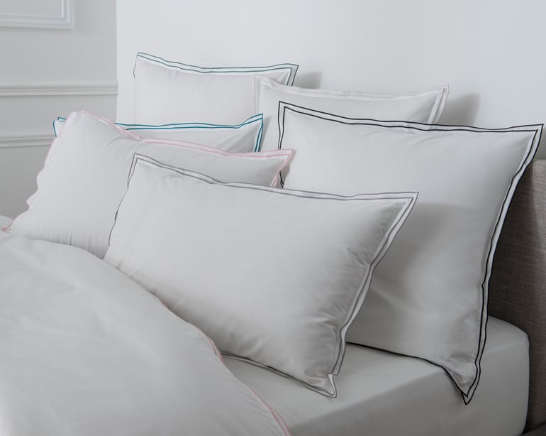 Anne De Solène TAIE D'OREILLER Pure White Percale Lavée · Blanc · Finition Blush