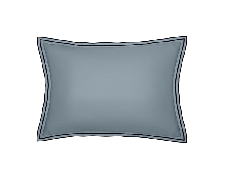 Anne De Solène TAIE D'OREILLER Pure White Percale Lavée · Blue · Finition Black