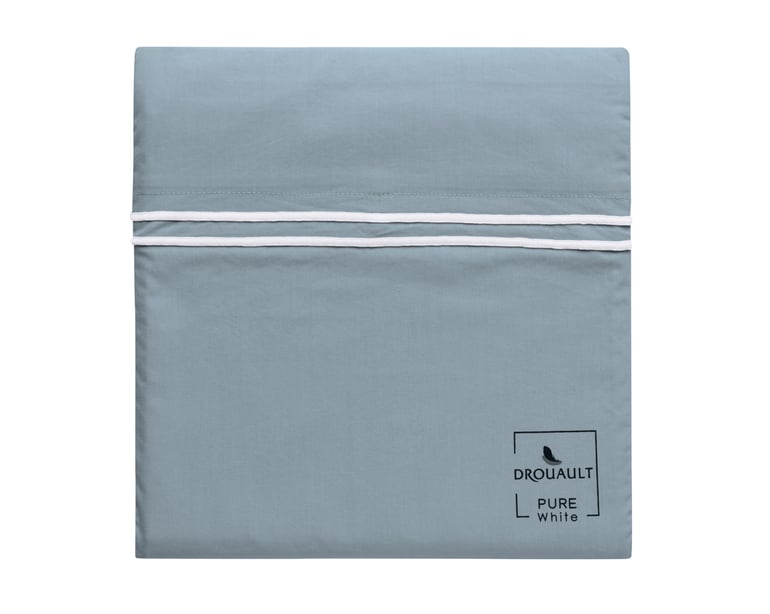 Anne De Solène TAIE D'OREILLER Pure White Percale Lavée · Blue · Finition White
