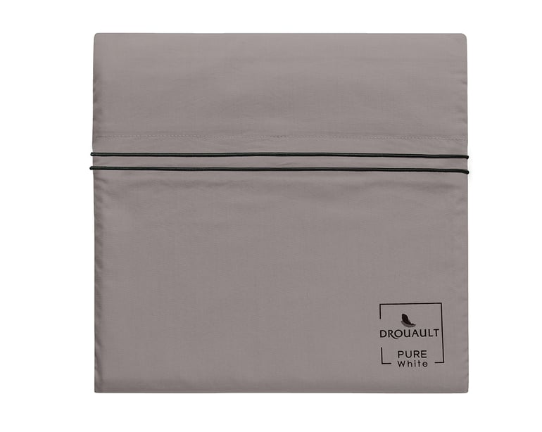 Anne De Solène TAIE D'OREILLER Pure White Percale Lavée · Cocoa · Finition Black