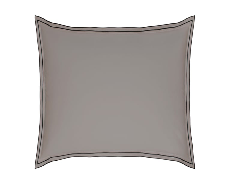 anne de solène TAIE D'OREILLER Pure White Percale Lavée · Cocoa · Finition Black