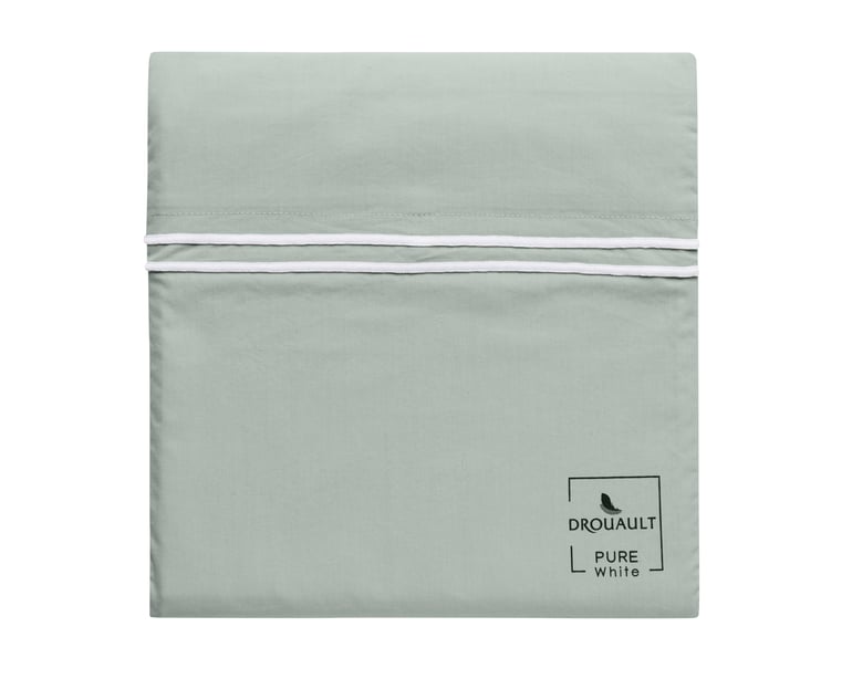 Anne De Solène TAIE D'OREILLER Pure White Percale Lavée · Light Green · Finition White