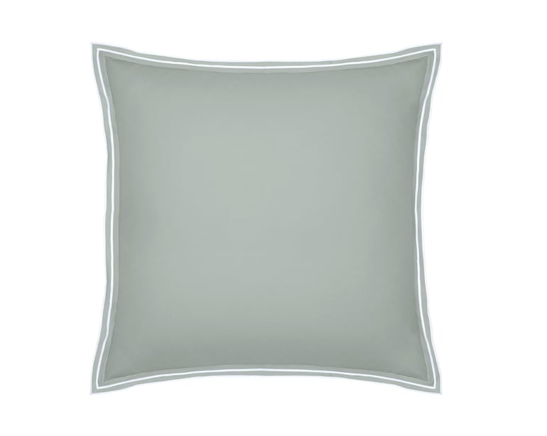 anne de solène TAIE D'OREILLER Pure White Percale Lavée · Light Green · Finition White
