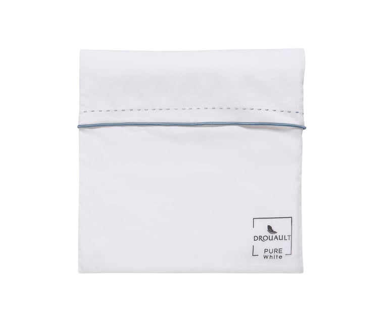 Anne De Solène TAIE D'OREILLER Pure White Satin Lavé · Blanc · Finition Denim