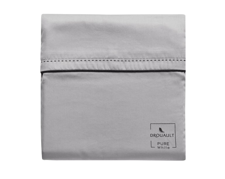 Anne De Solène TAIE D'OREILLER Pure White Satin Lavé · Stone · Finition Black