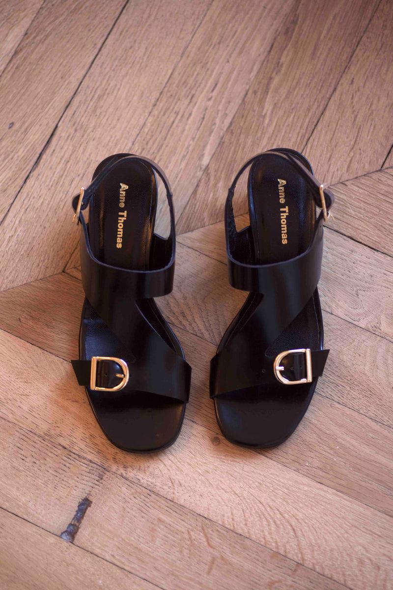 Anne Thomas Kabuki Sandals Polido Black