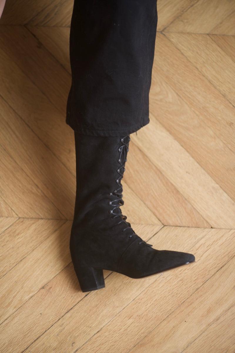 Anne Thomas Pavlova Long Laces Boots Velours Black