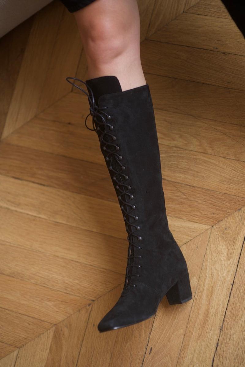 anne thomas Pavlova Long Laces Boots Velours Black