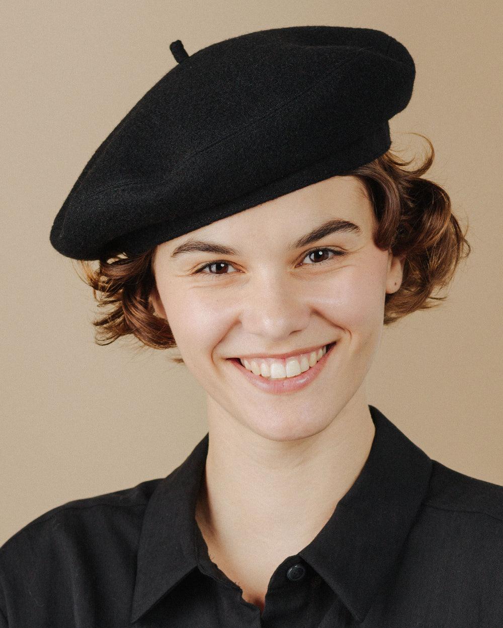Anthony Peto Beret Laine Black;;;Navy