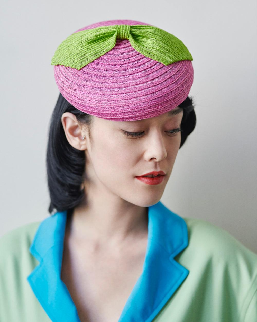 Anthony Peto Beret Noeud Sisal Pink;;;Green