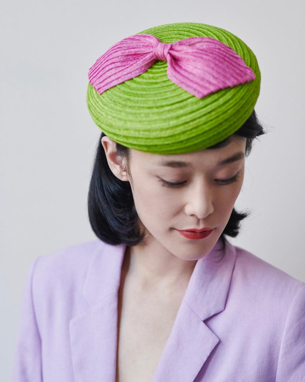 Anthony Peto Beret Noeud Sisal Pink;;;Green