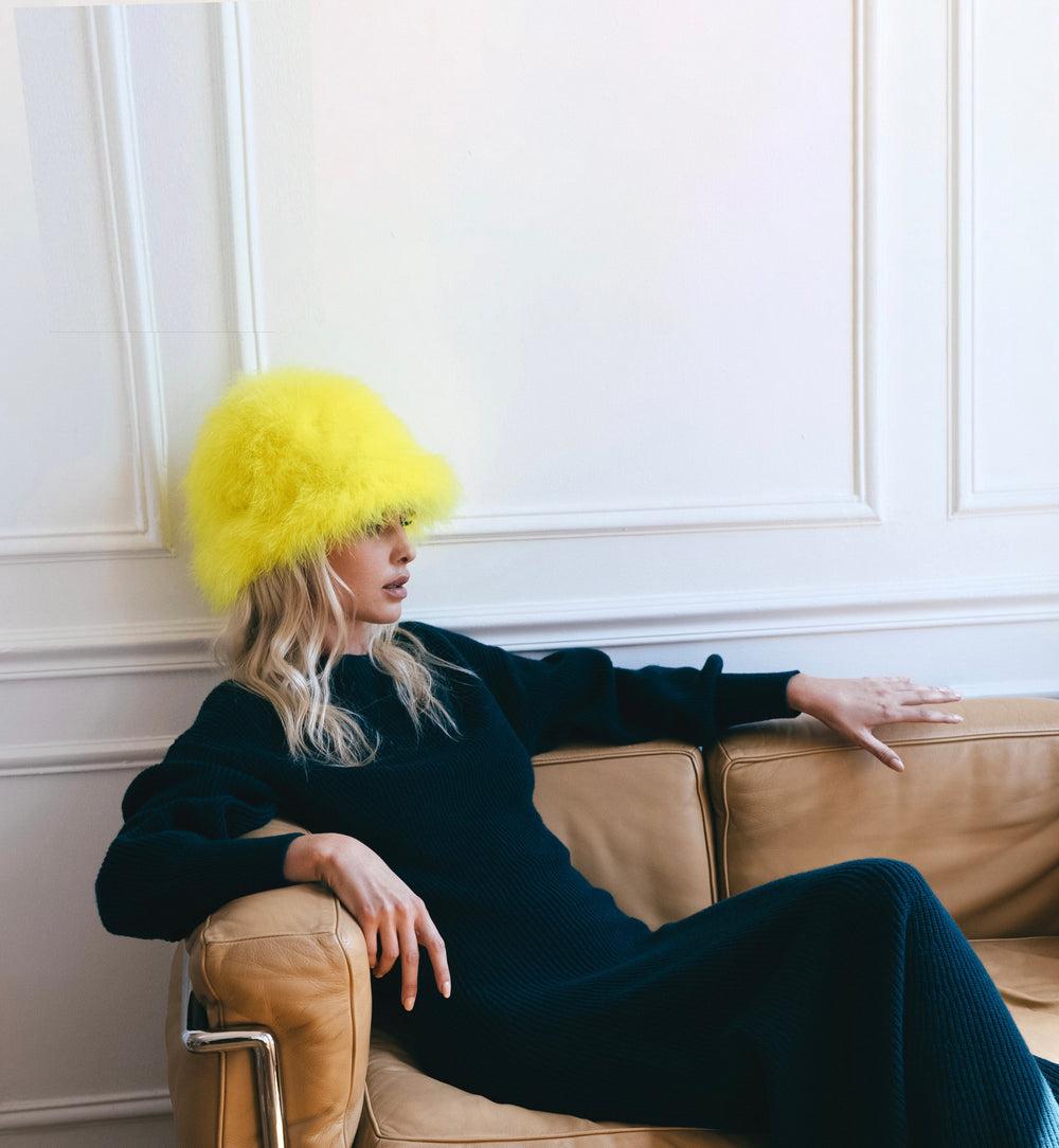 Anthony Peto Cloche Marabou Blue;;;Yellow;;;Green