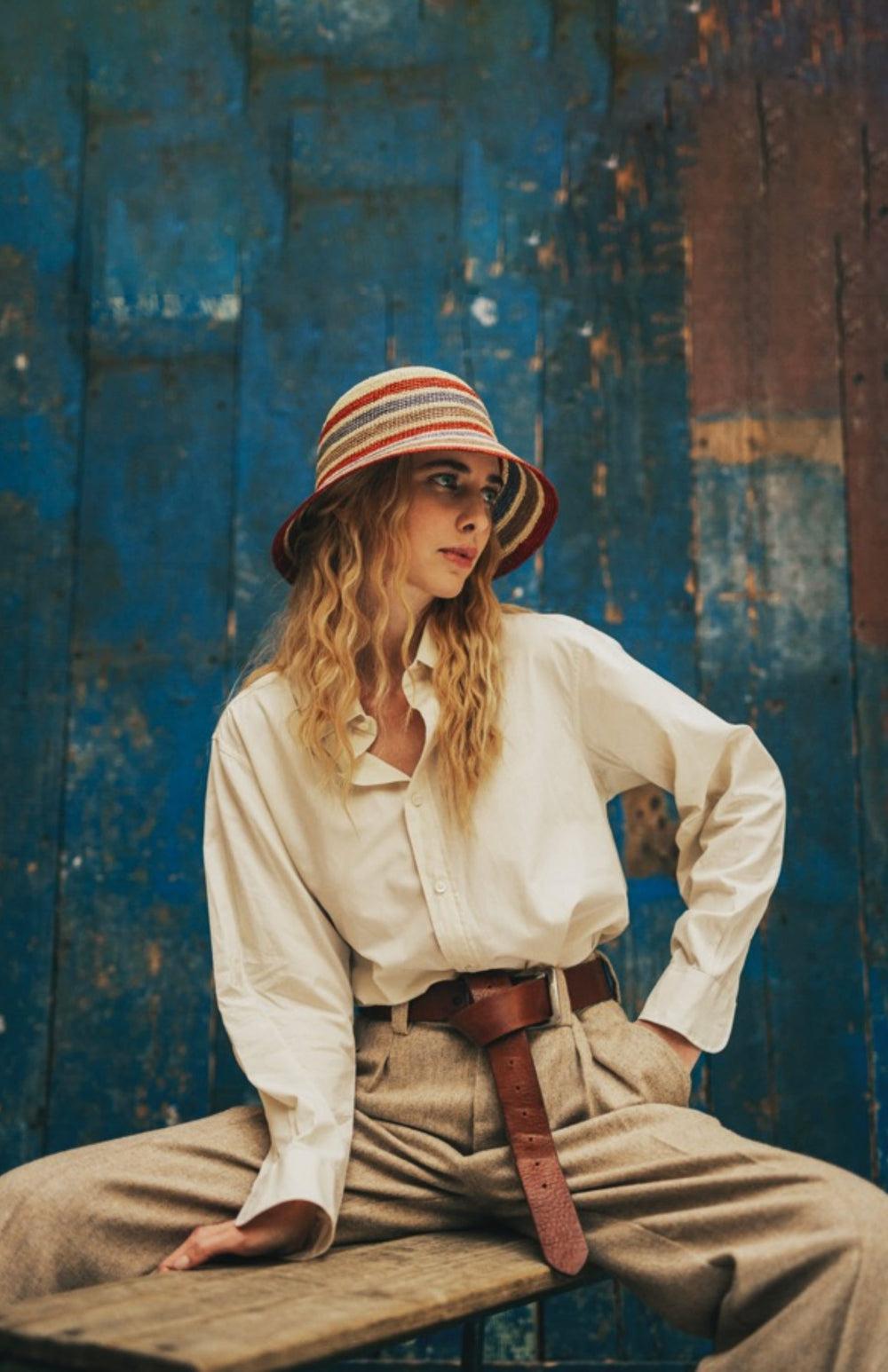 Anthony Peto Cloche Panama Crochet à Rayures Black