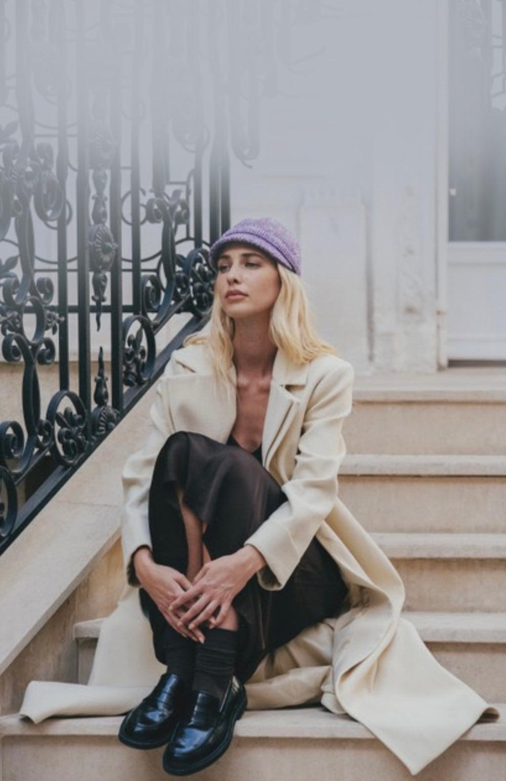 Anthony Peto Swiss Cap Purple Herringbone