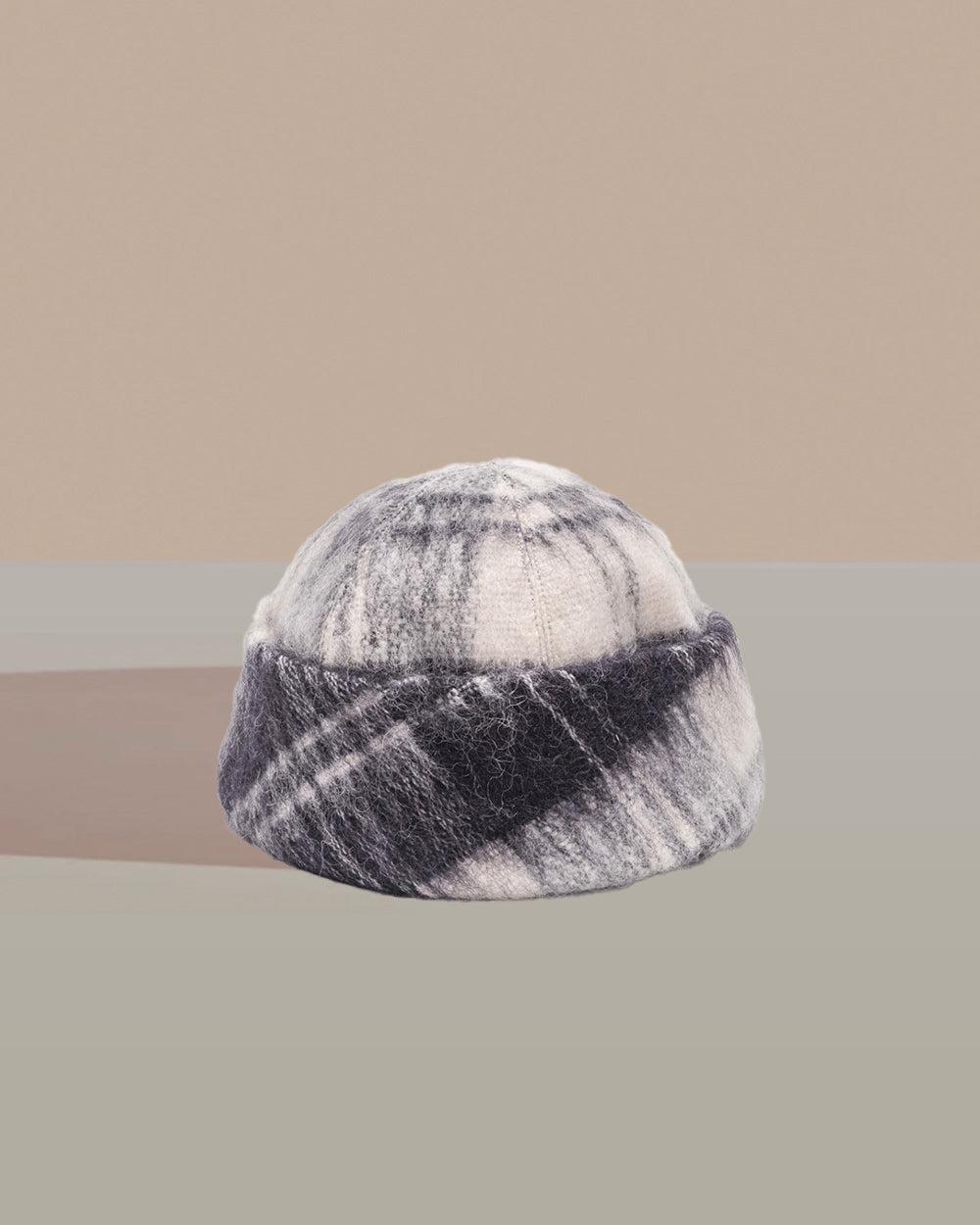 Anthony Peto Beanie Mohair Tartan Grey;;;Cornish;;;Yellow