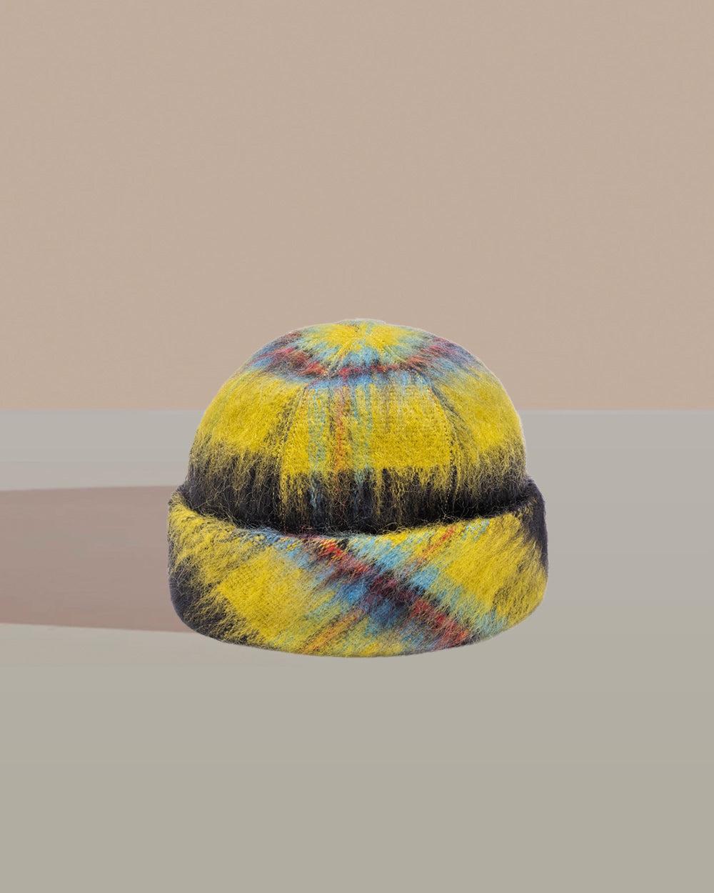 anthony peto beanie mohair tartan Grey;;;Cornish;;;Yellow