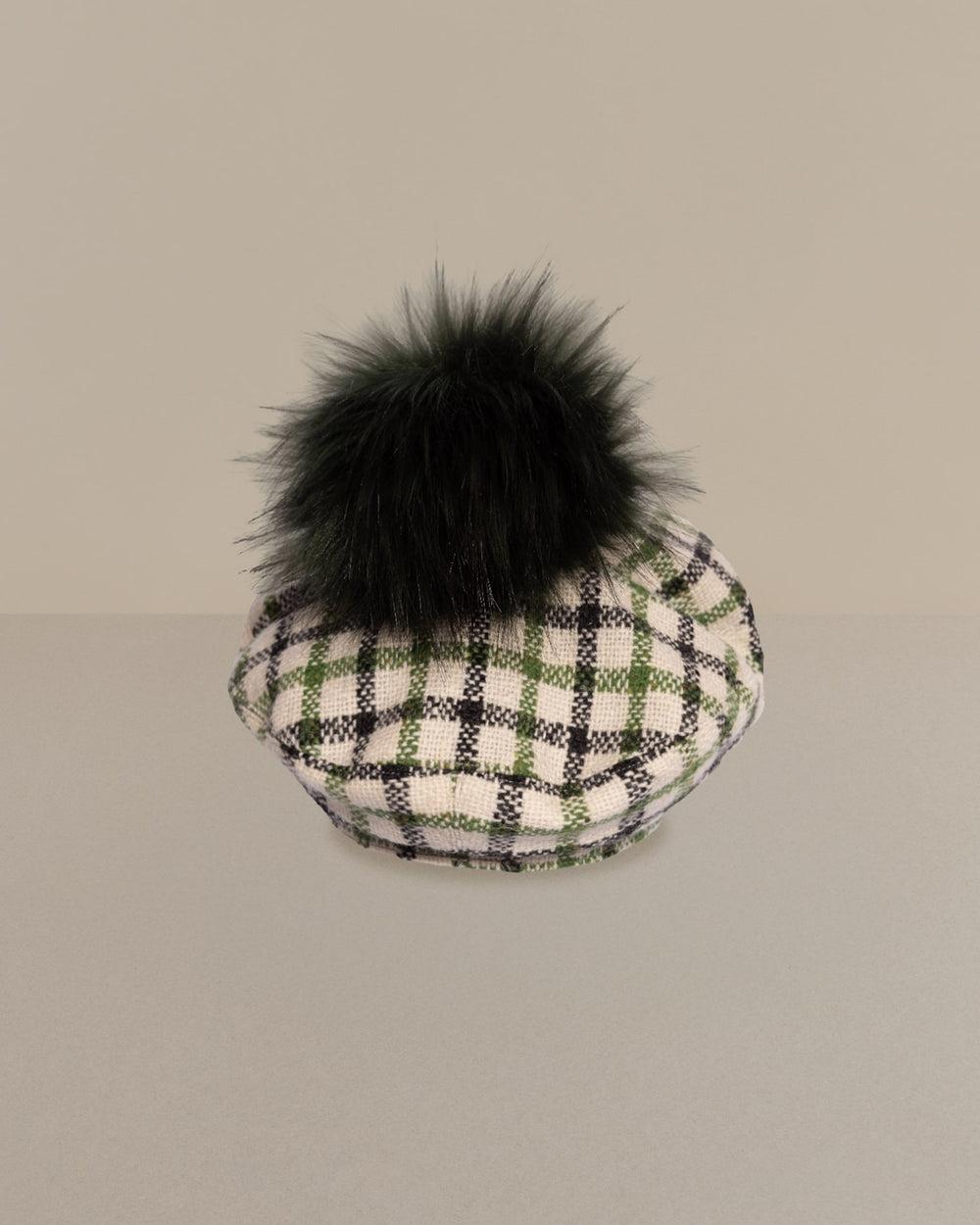 Anthony Peto Beret Pompom Black Brown Squares;;;Black Green Squares