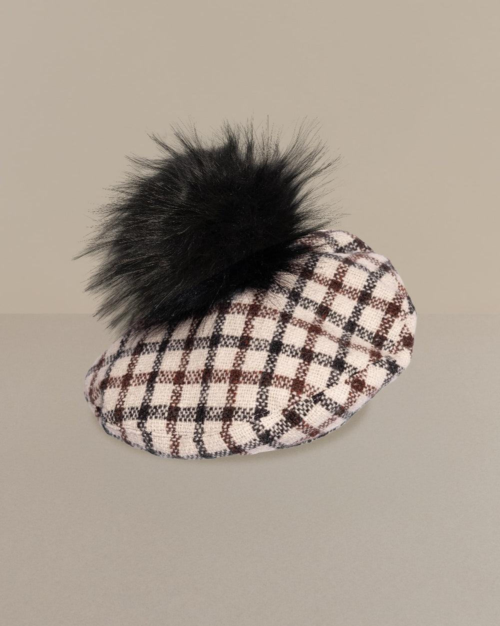 anthony peto beret pompom Black Brown Squares;;;Black Green Squares