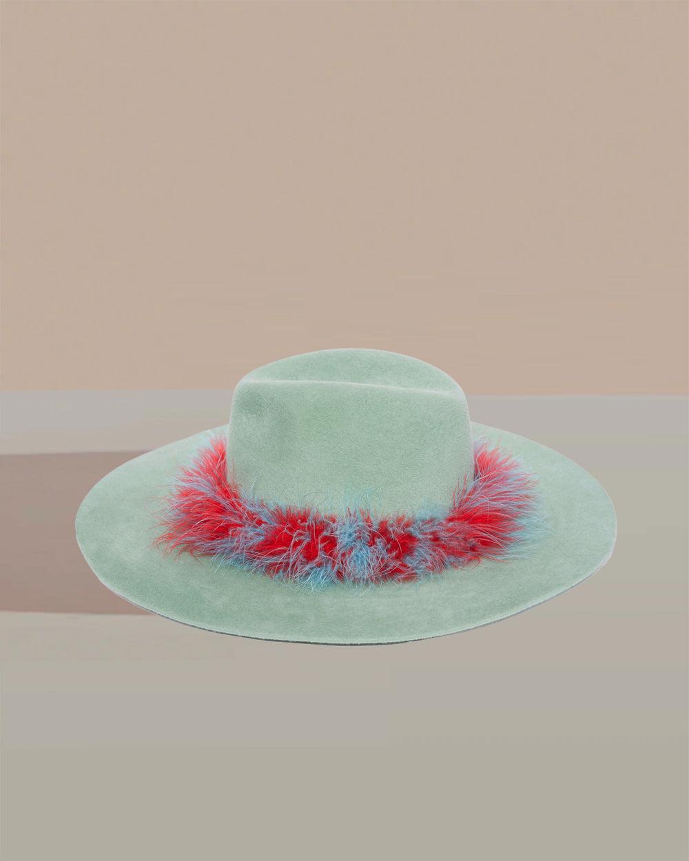 anthony peto dusko wide brim plumes Pistache;;;Crimson