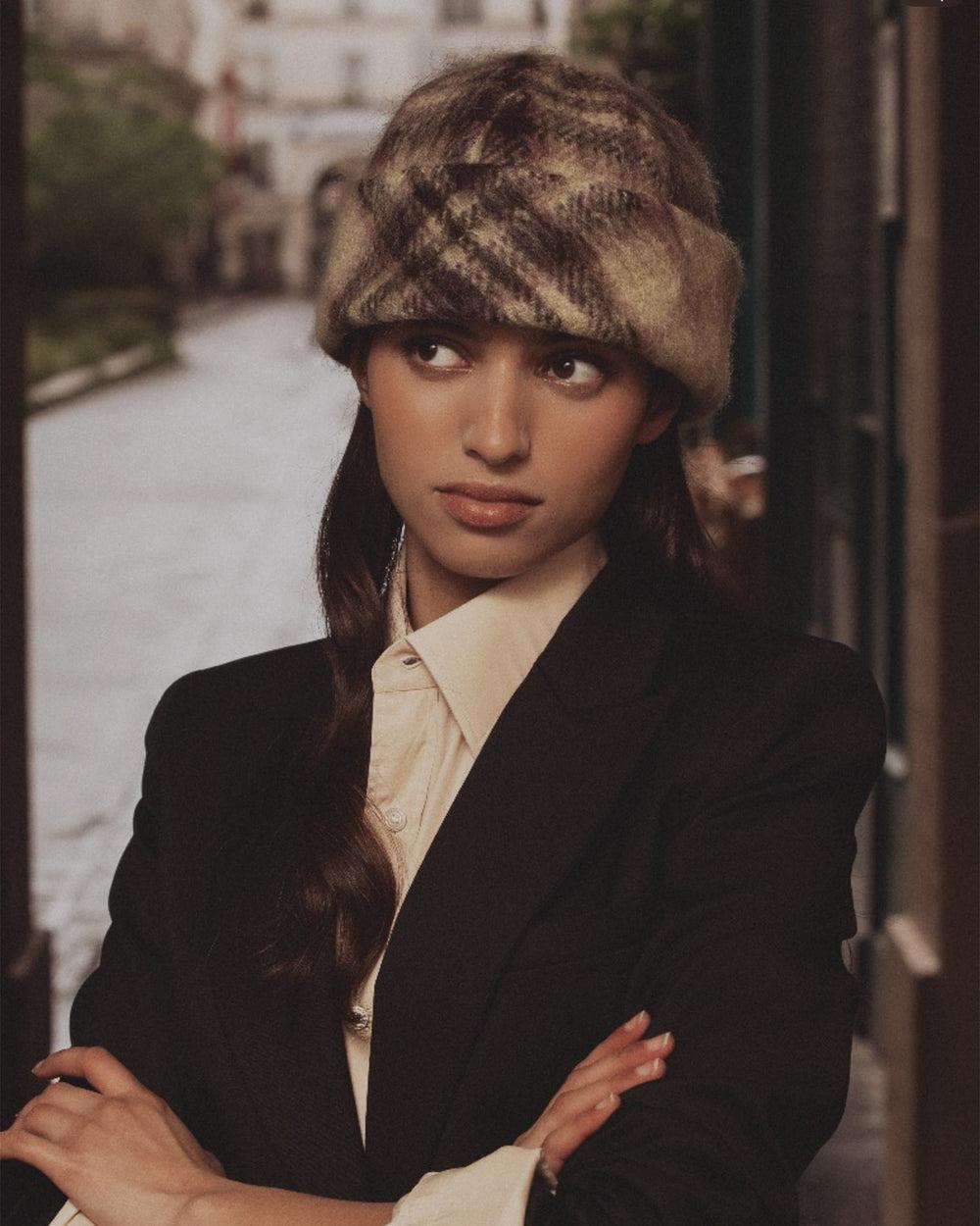 Anthony Peto Superbeanie Mohair Mint Lilac Check;;;Snow Beige;;;Tartan Blue Orange