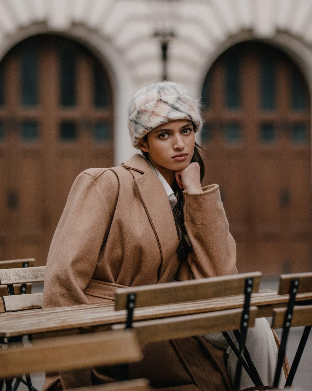 Anthony Peto Superbeanie Mohair Mint Lilac Check;;;Snow Beige;;;Tartan Blue Orange