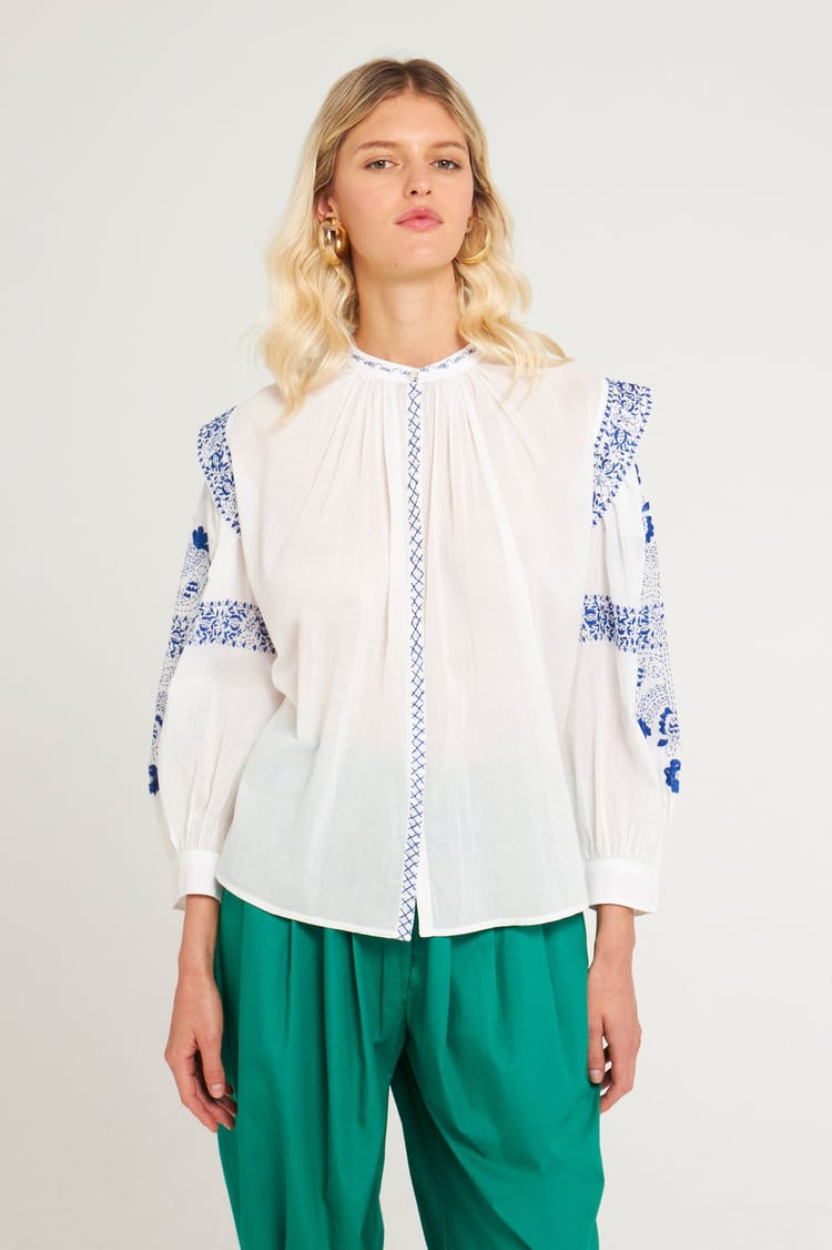 Antik Batik Blouse Blanche Brodée