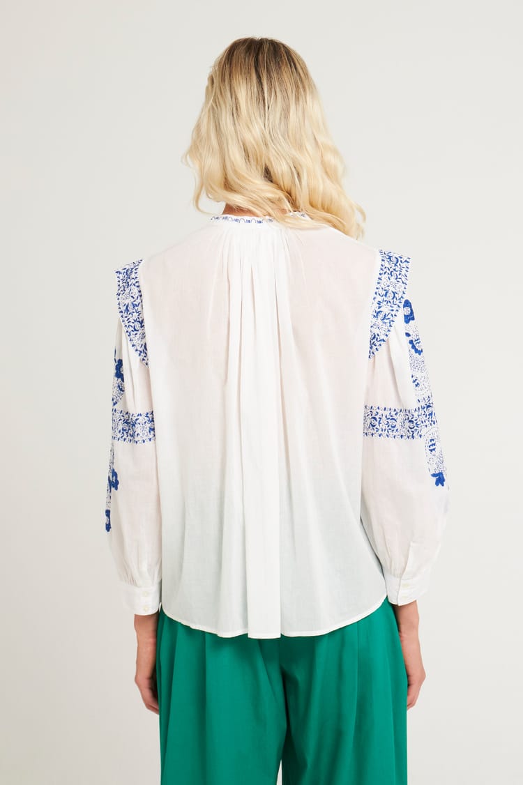 Antik Batik Blouse Blanche Brodée