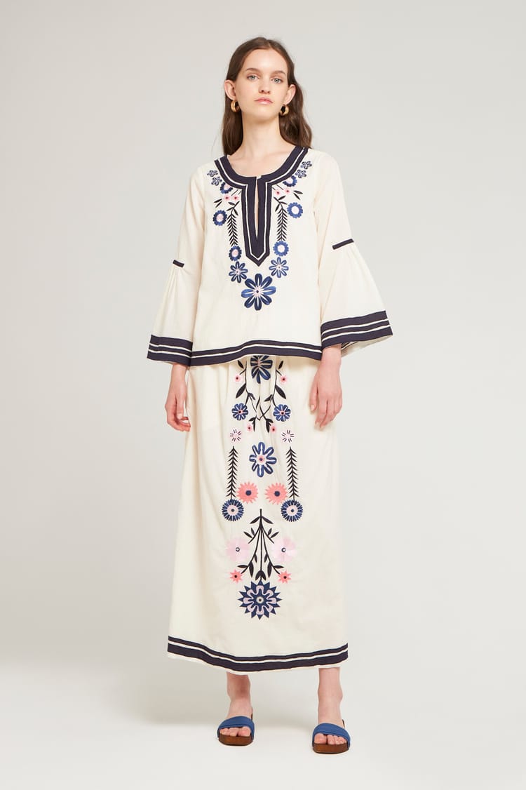 Antik Batik Blouse Blanche Brodée En Coton