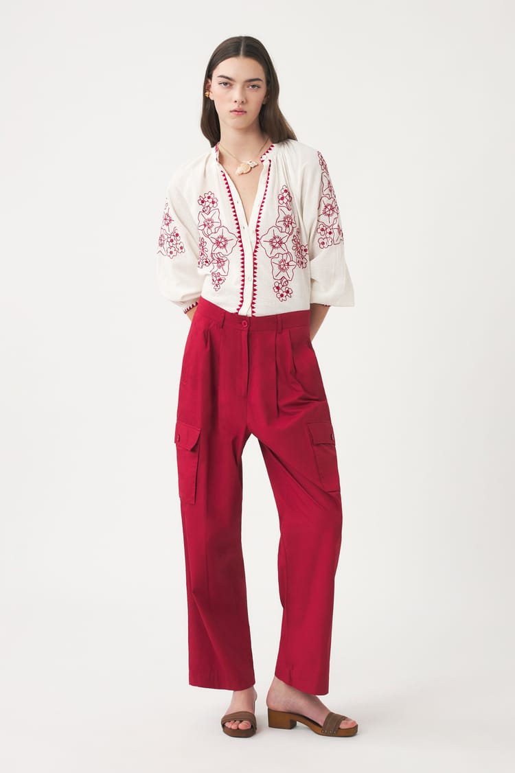 antik batik Blouse blanche brodée en coton-lin