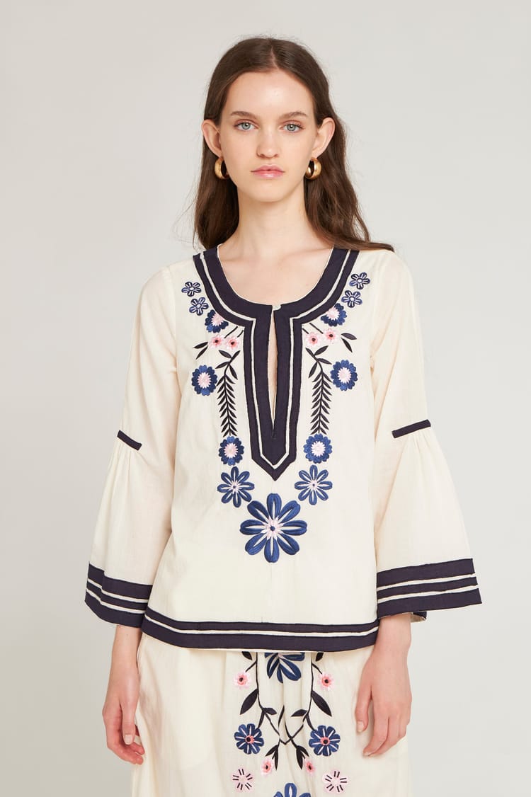 antik batik Blouse blanche brodée en Coton