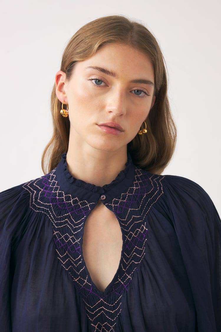 Antik Batik Blouse Bleu Nuit En Voile De Coton